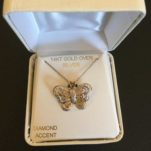 14KT Gold Diamond Accent Butterfly Necklace
